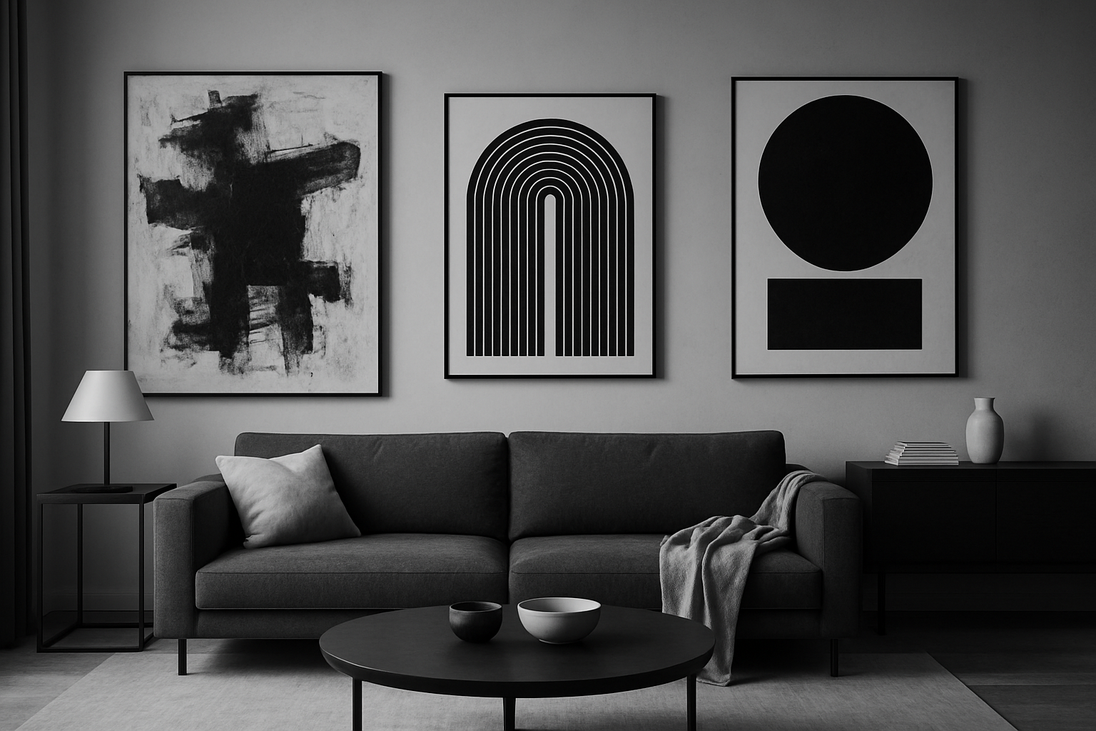 modern living room with wall art creating focal points