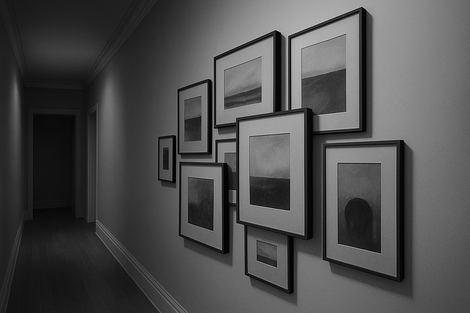 hallway with wall art layered