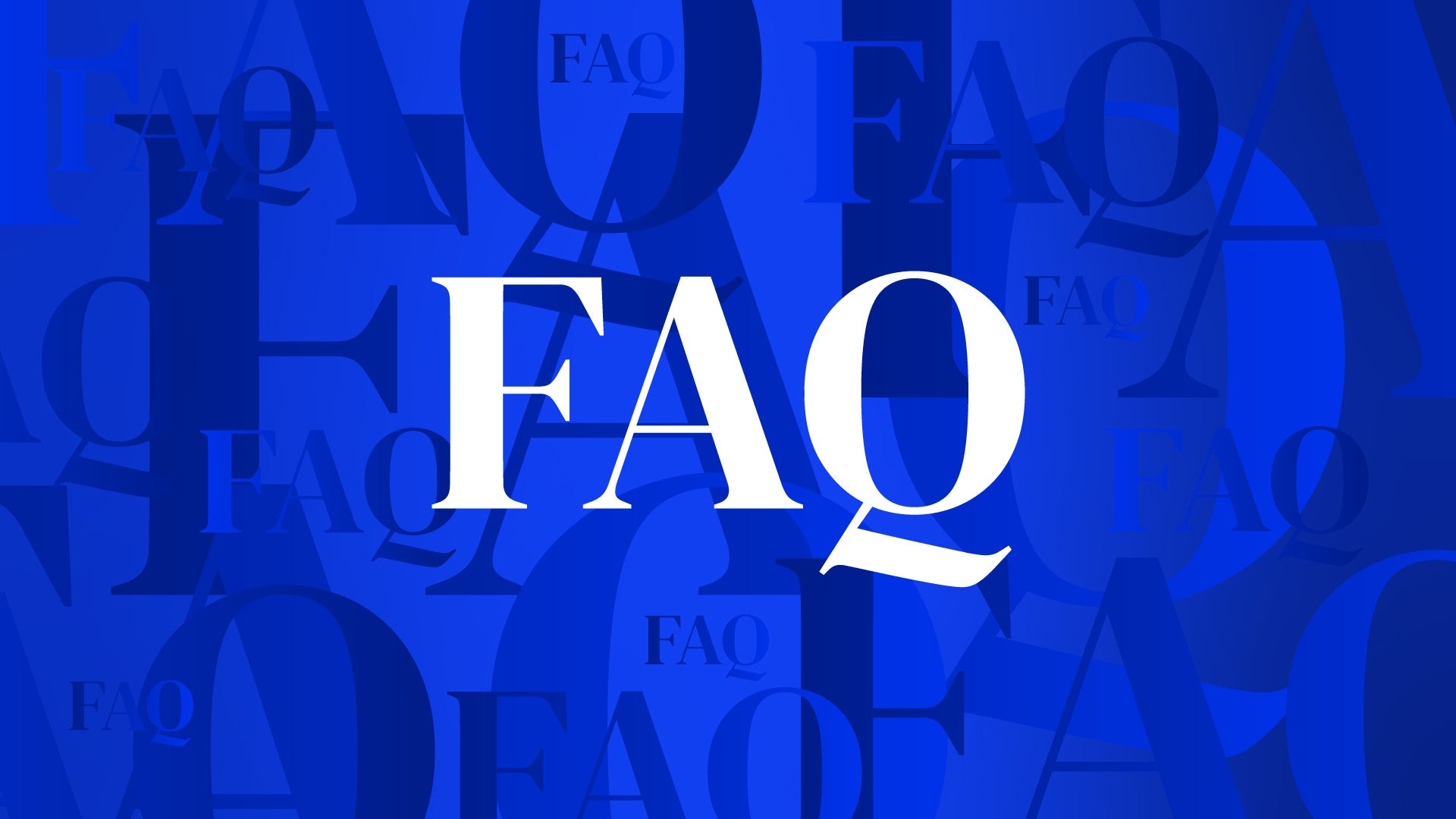 Blue background with 'FAQ' text