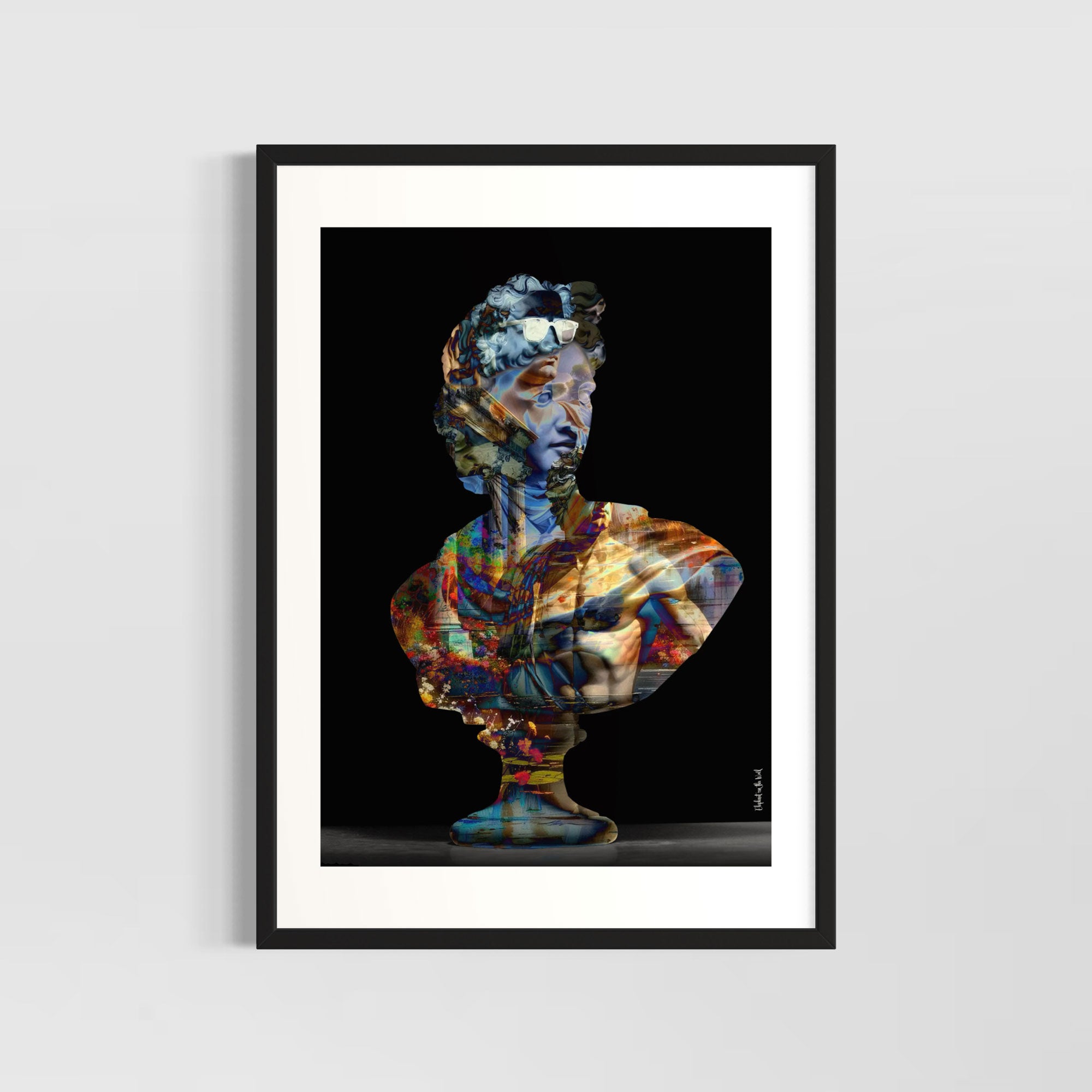 His Hellenism Wall Art Print featuring a vibrant abstract sculpture bust.