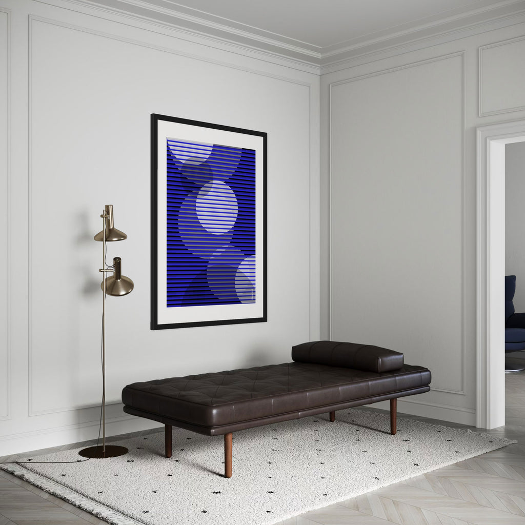 Idea 02 Wall Art Poster in a stylish living room with a black chaise lounge and modern decor.