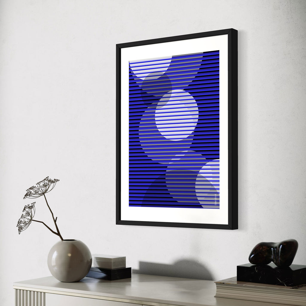 Idea 02 Wall Art Poster featuring dynamic blue stripes and circles, designed by Christopher Haus.