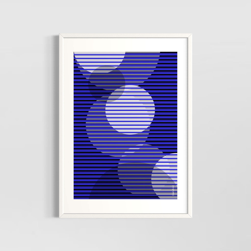 Idea 02 Wall Art Poster featuring dynamic blue stripes and circular patterns by Christopher Haus.