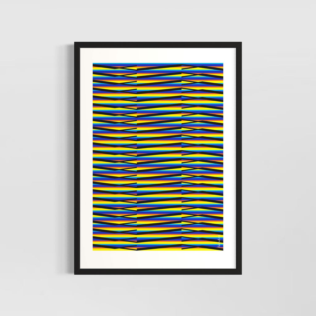 Idea 05 Wall Art Poster featuring vibrant lines in blue, yellow, and red, inspired by Venezuelan Kineticism.