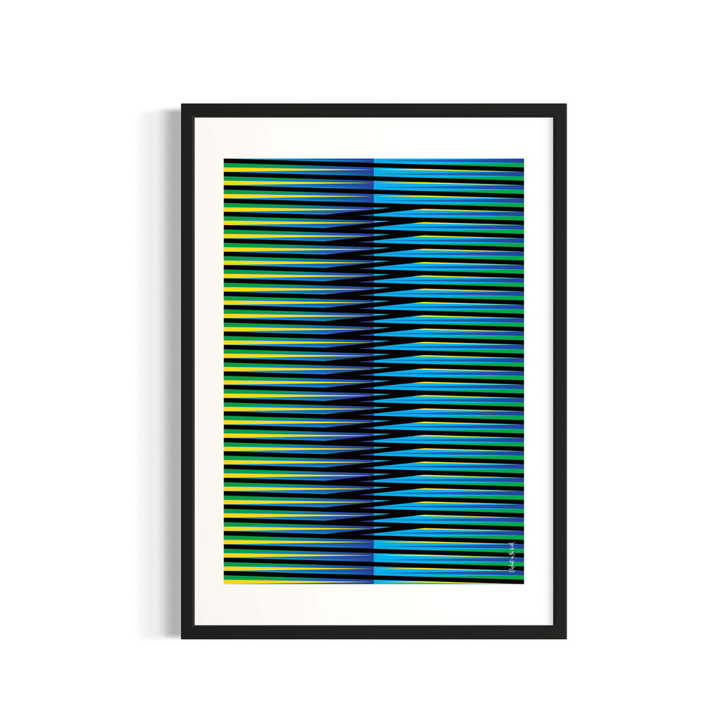 Idea 07 Wall Art Poster featuring dynamic stripes in greens and blues with fluid patterns designed by Christopher Haus.