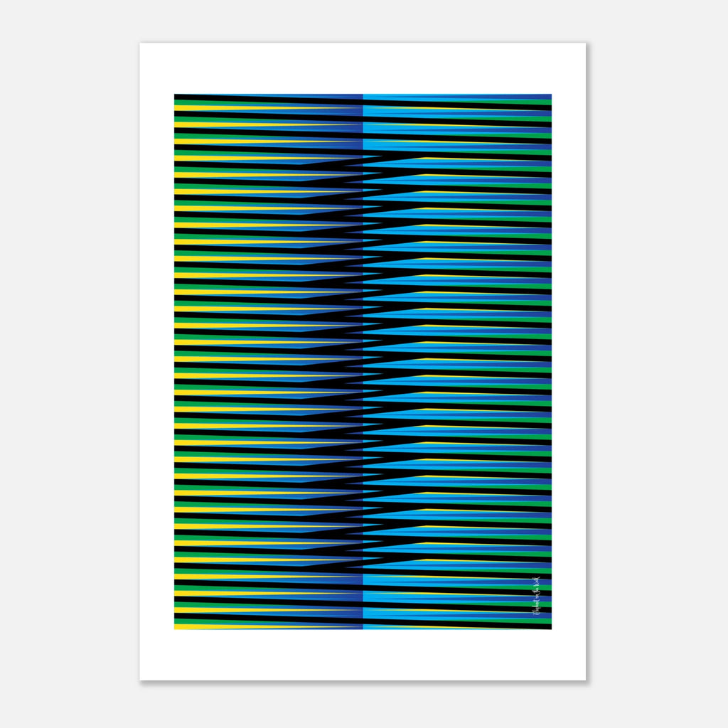 Idea 07 Wall Art Poster featuring dynamic stripes in greens and blues with fluid patterns by Christopher Haus.