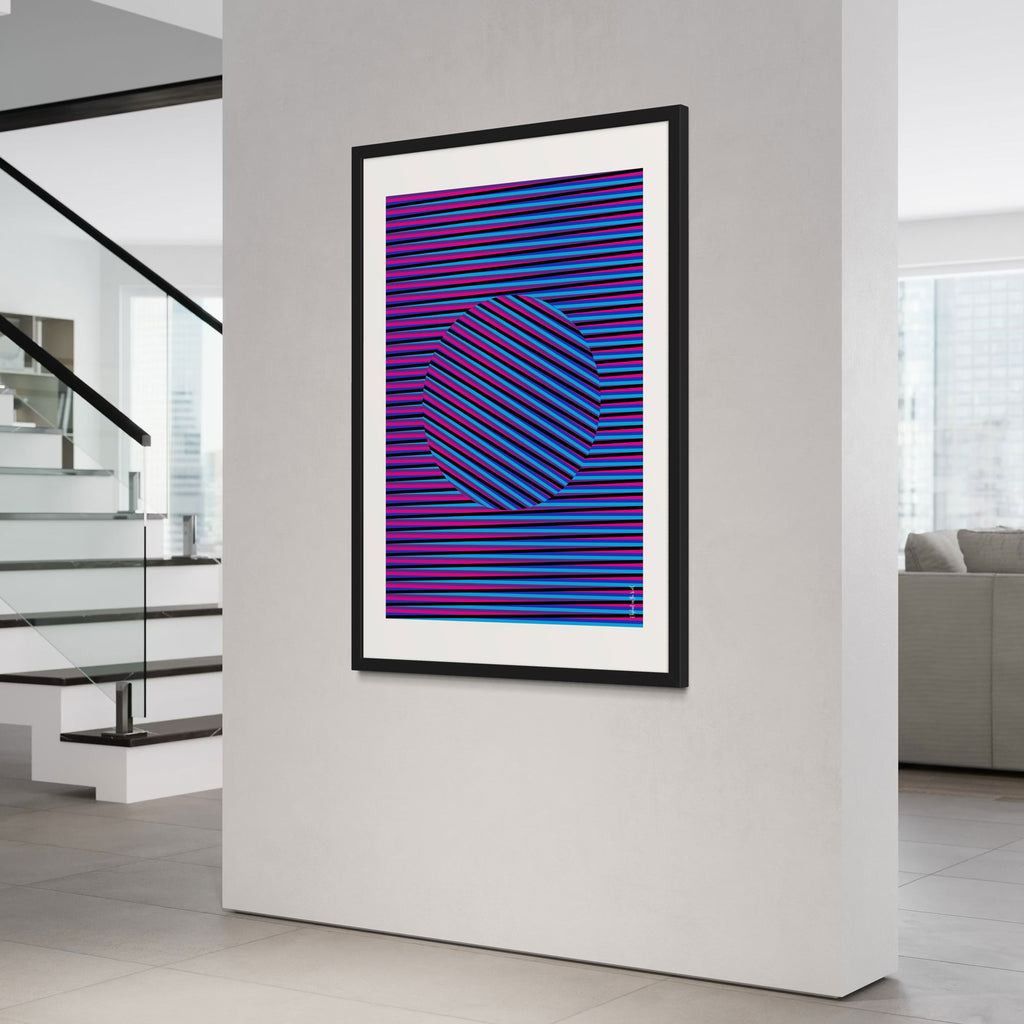 Idea 06 Wall Art Poster featuring dynamic stripes and vibrant hues, mounted on a wall in a modern interior.
