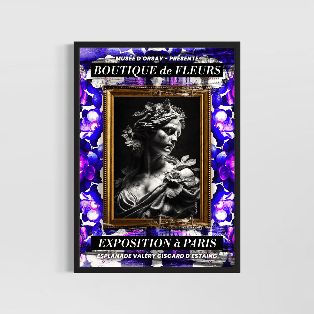 Orsay Wall Art Print featuring floral motifs and a classic sculpture design, showcasing timeless beauty and elegance.