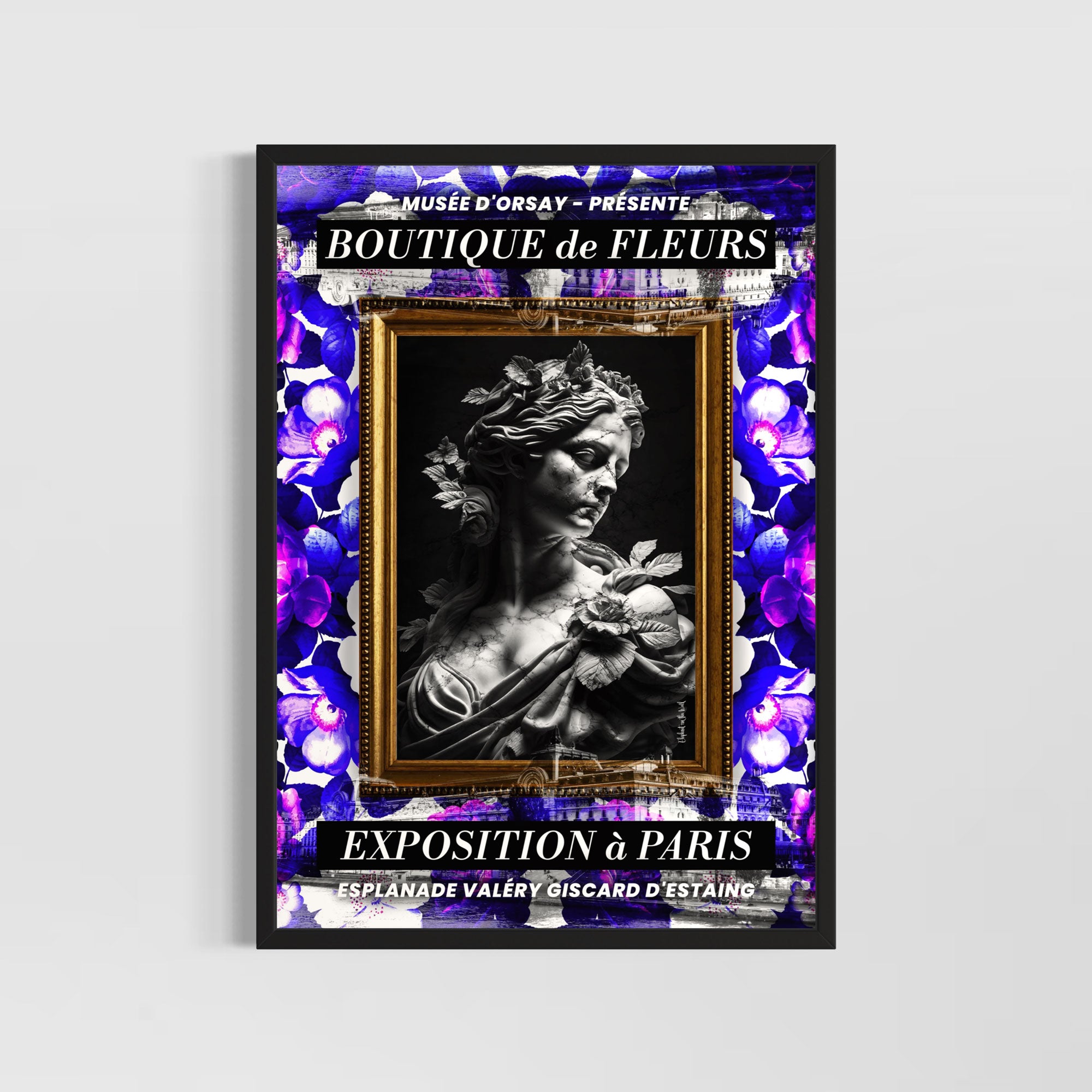 Orsay Wall Art Print featuring floral motifs and a classic sculpture design, showcasing timeless beauty and elegance.