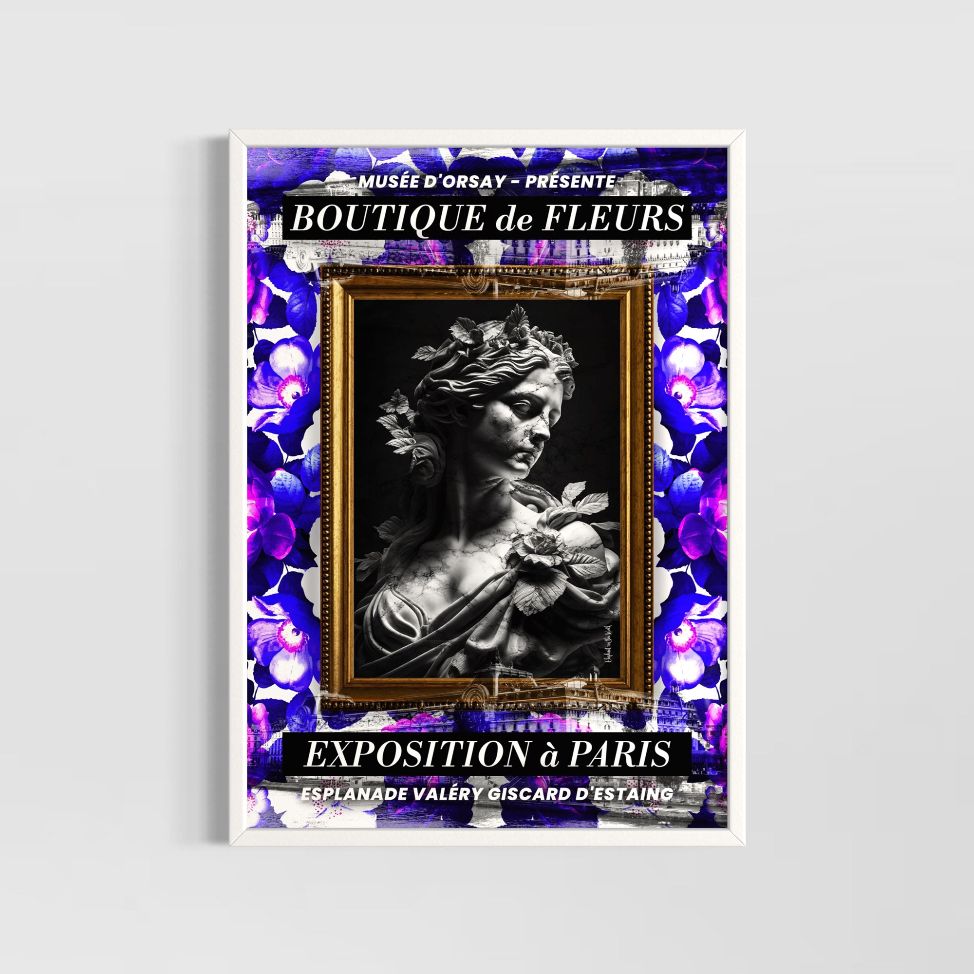 Orsay Wall Art Print featuring floral motifs and a sculptural design in an elegant frame.