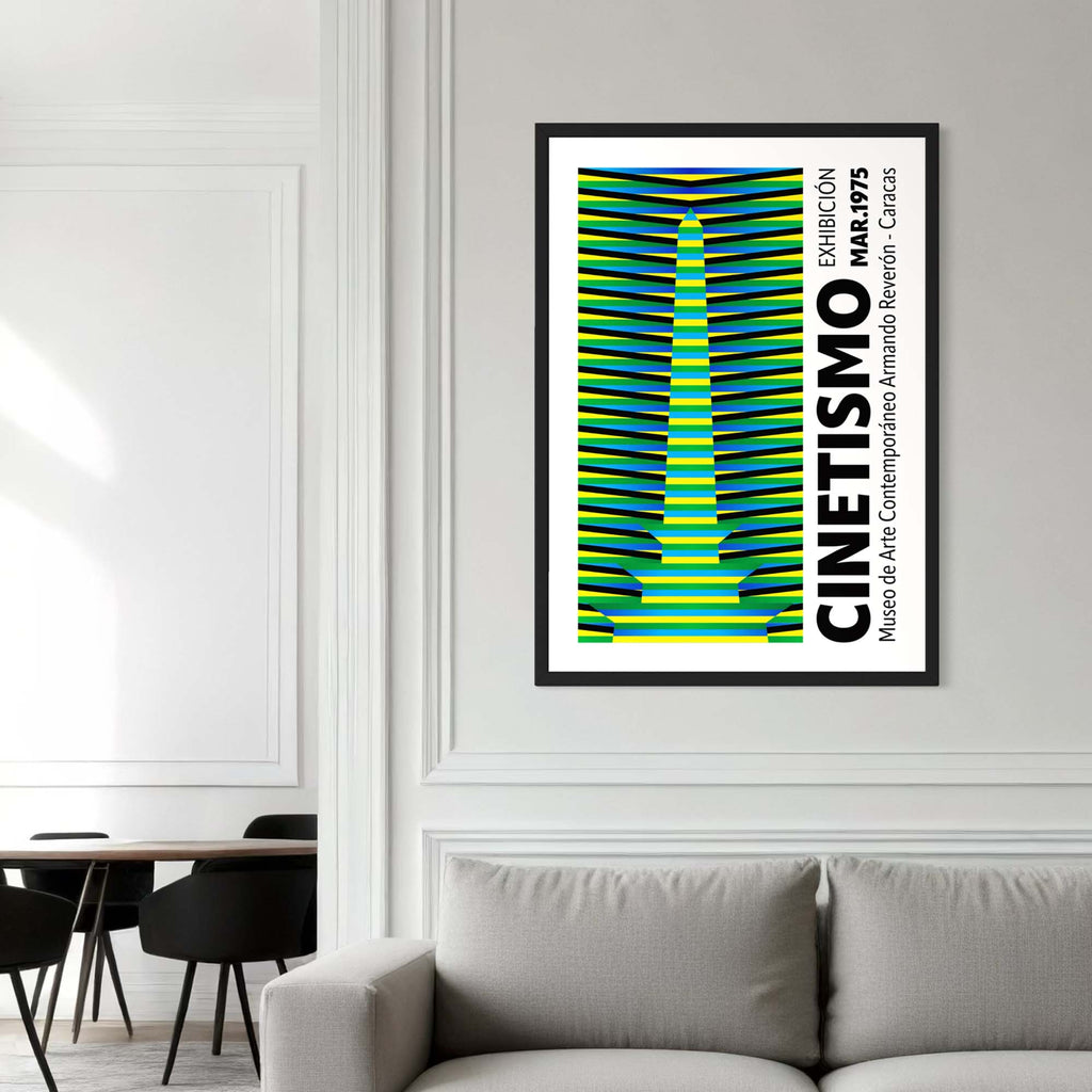 Cinetismo 03 Art Poster displayed in a contemporary setting with vibrant colors and optical illusions.