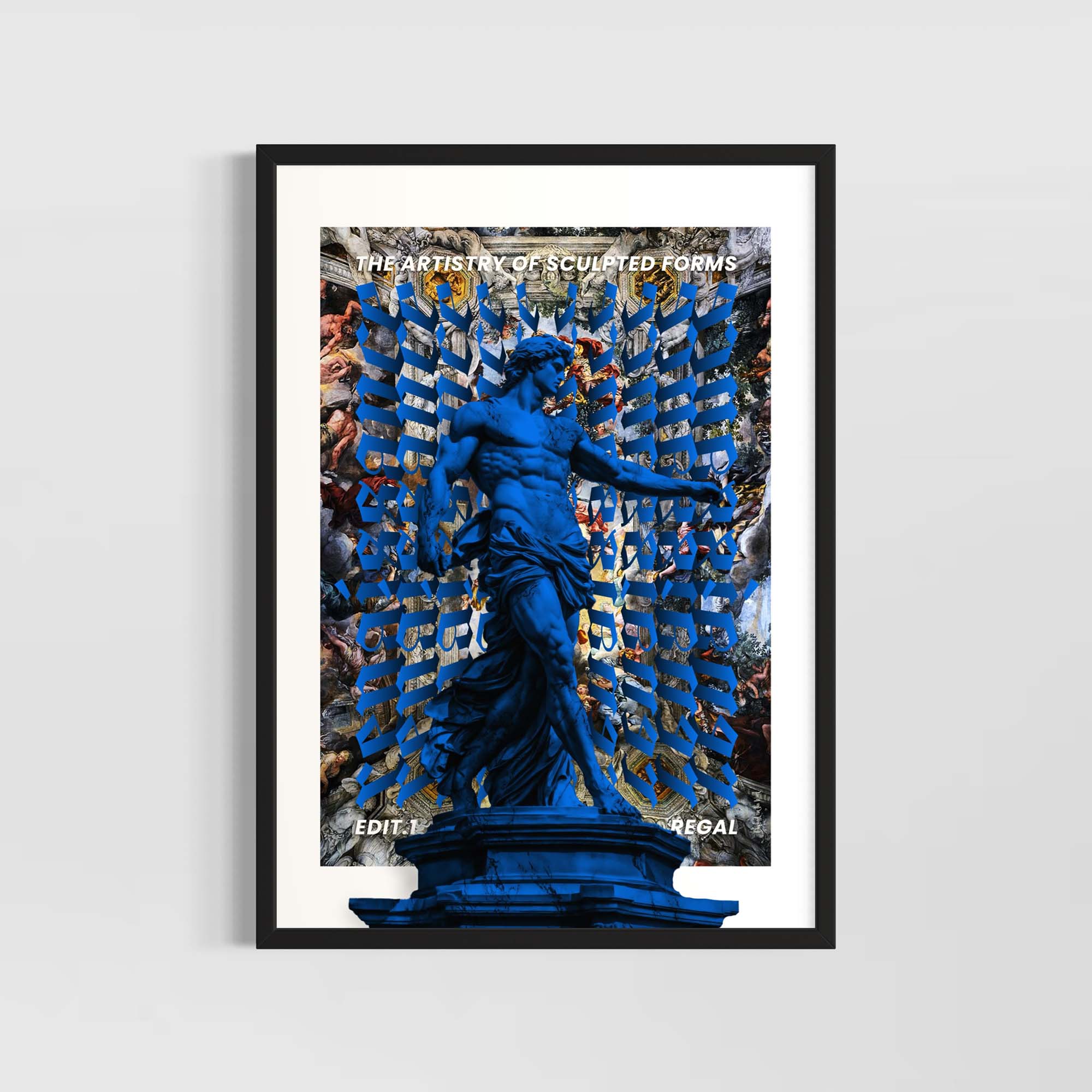 Cobalt Wall Art Print featuring a blue sculpture against a vibrant background, designed by Christopher Haus.