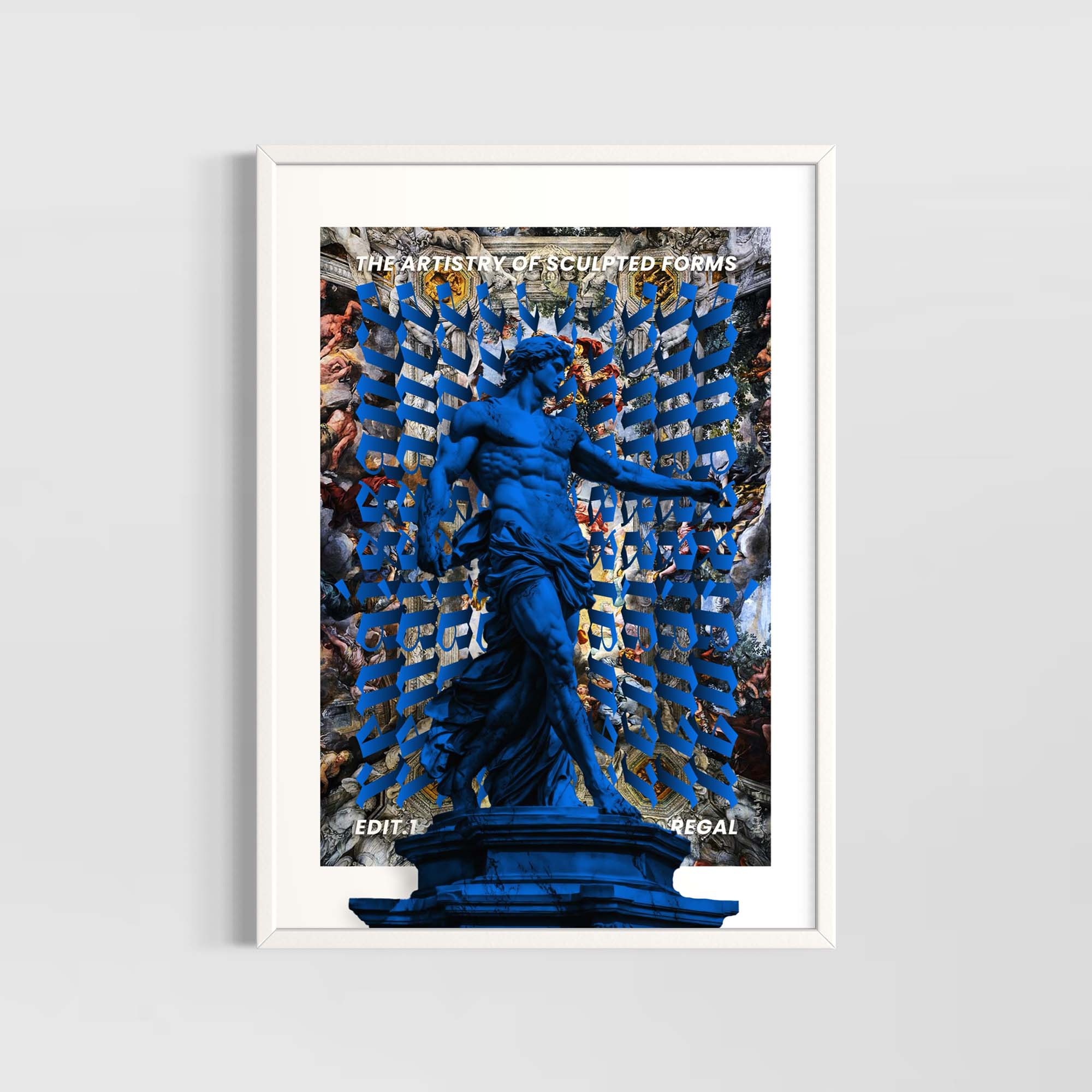Cobalt Wall Art Print featuring a regal blue sculpture against a colorful background by Christopher Haus.