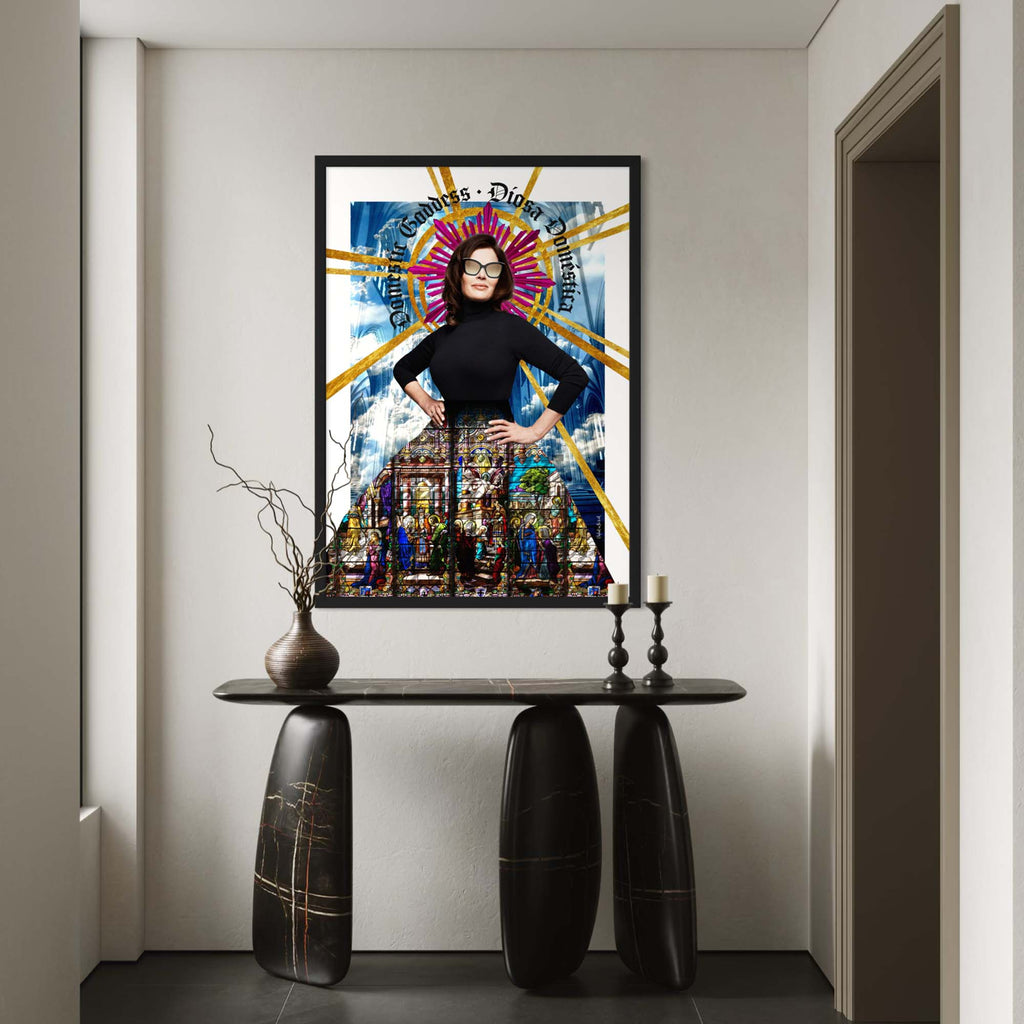 She of Light Wall Art Print featuring a modern goddess design in a contemporary interior setting.